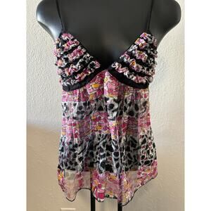 Josie Natori Babydoll Tank Top Womens Size Small Lace Ruffles Y2K Coquette New